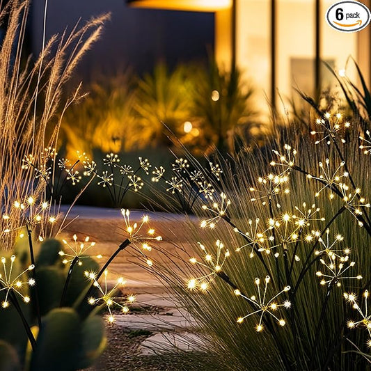 Solar Garden Decor Lights Outdoor, Solar Powered Lights Waterproof for Yard Patio Porch Flowerbed, Fairy Gardening Supplies Gifts Firwork(6 Pack Warm White)