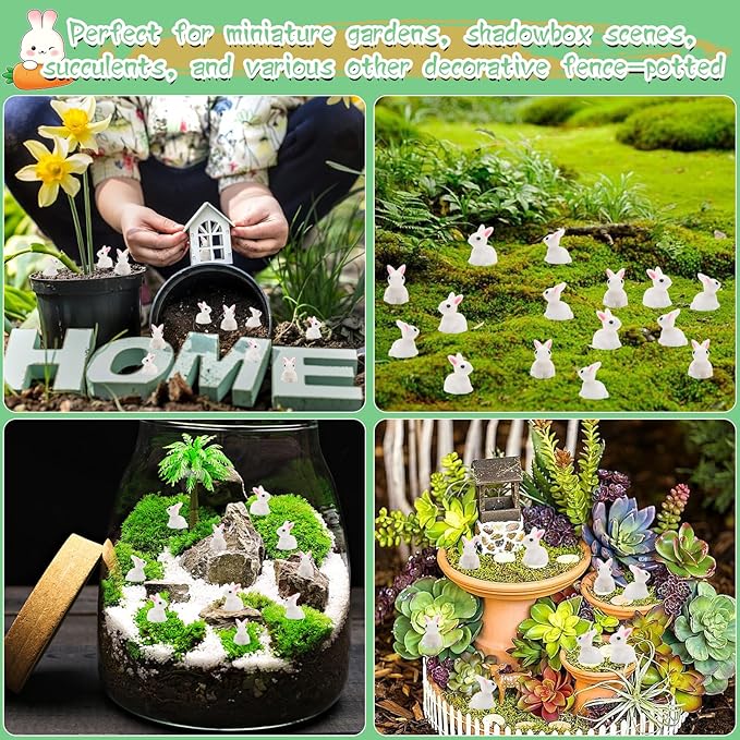 Exasinine 100Pcs Rabbit Miniature Figurines Easter Bunny Mini Rabbits Bunny Figurine Mini Resin Animals Fairy Garden Miniature Ornaments for Easter Egg Fillers Dollhouse Cake Home DéCor