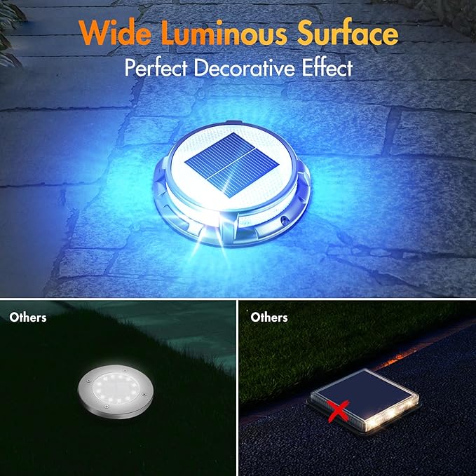 Quntis Solar Deck Lights Outdoor 12 Pack, 3 Color Modes Solar Driveway Lights IP68 Waterproof, Deck Light for Stair Pathway Pool Walkway Road (Blue/Cool White/Warm White)