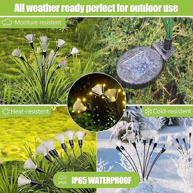 Flumy Solar Garden Lights, 64 LED Firefly Lights for Christmas Decorations, Waterproof Solar Outdoor Lights, Pathway Patio Outdoor Decor, Solar Swaying Lights, Swaying in The Wind(2 Pack)