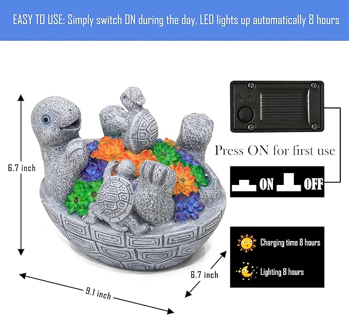 Solar Turtles for Outdoors with 8 LED Lights - Cute Turtle Statue with Baby for Yard Decorations Outdoor - Ideal for Anniversaries, Christmas, Birthdays, Gift for Mom - Garden Decor for Outside