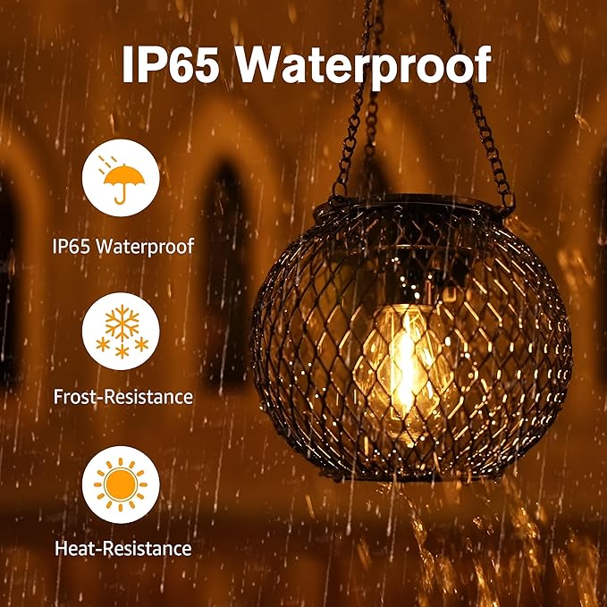 Solar Lanterns Outdoor, Brighter Metal Solar Hanging Lanterns, IP65 Waterproof Solar Lights Outdoor, Gardening Gifts & Decor for Garden Yard Patio Pathway