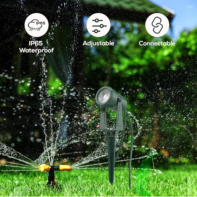 ZYAN 8 Pack Outdoor Landscape Lighting with 8 Colorful Lens and Power Supply, Green Shell