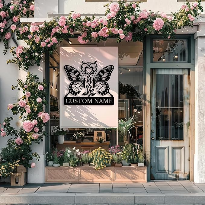 Custom Butterfly Metal Sign,Personalized Butterfly House Number Signs,Personalized Gardener Name Sign,Garden Patio Wall Decor (Style-6)