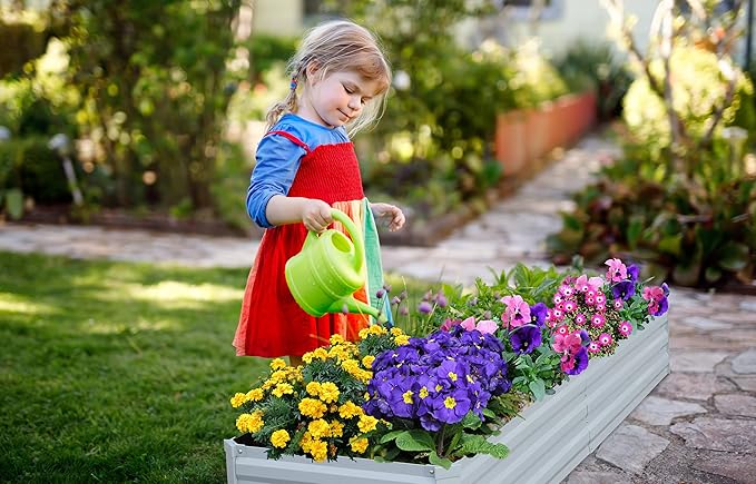Planter Raised Beds Raised Garden Bed for Gardening Garden Boxes Outdoor Metal Raised Garden Beds, 8x2x1 FT Galvanized Grey