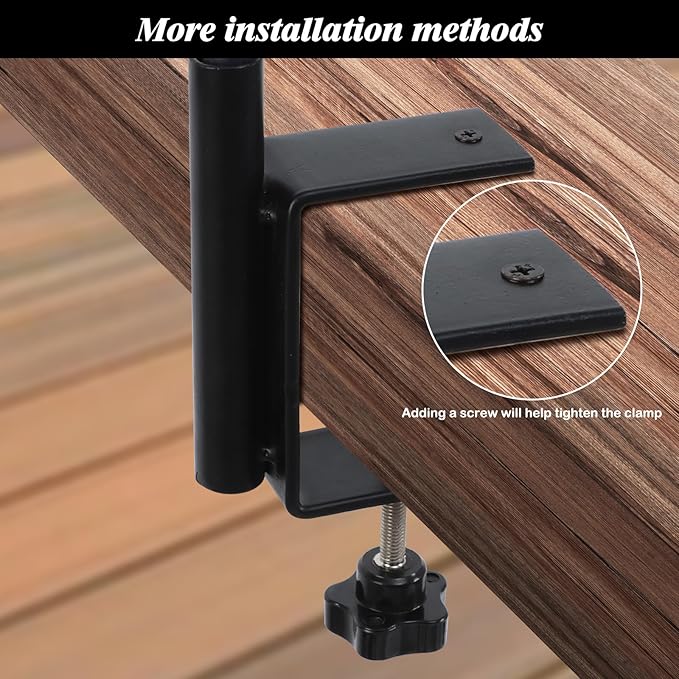 FEED GARDEN 2 Pack 29 Inch Adjustable Deck Hook,Solid Steel Deck Hangers for Bird Feeders,Lanterns, Flower Basket and Suet Baskets with Clamp,Black