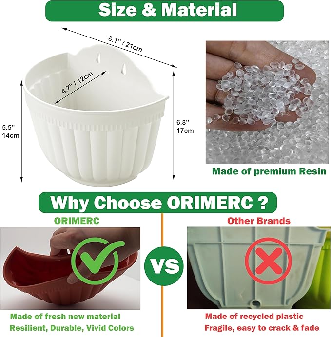 5 Pack Resin Wall Hanging Planter Pots Vertical Garden Living Wall Mount Window Hang Box Container Indoor Outdoor for Plants Flowers Kitchen Herbs Holder with Drainage Water Reservoir Decor White