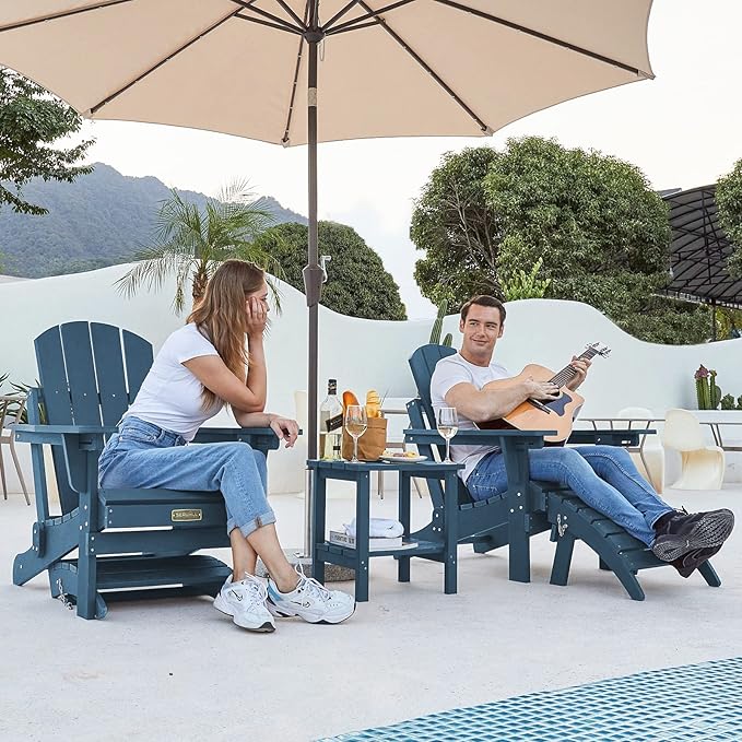 SERWALL Folding Adirondack Chair Footrest Set of 2, Adirondack Ottomans Without Assembly, Blue