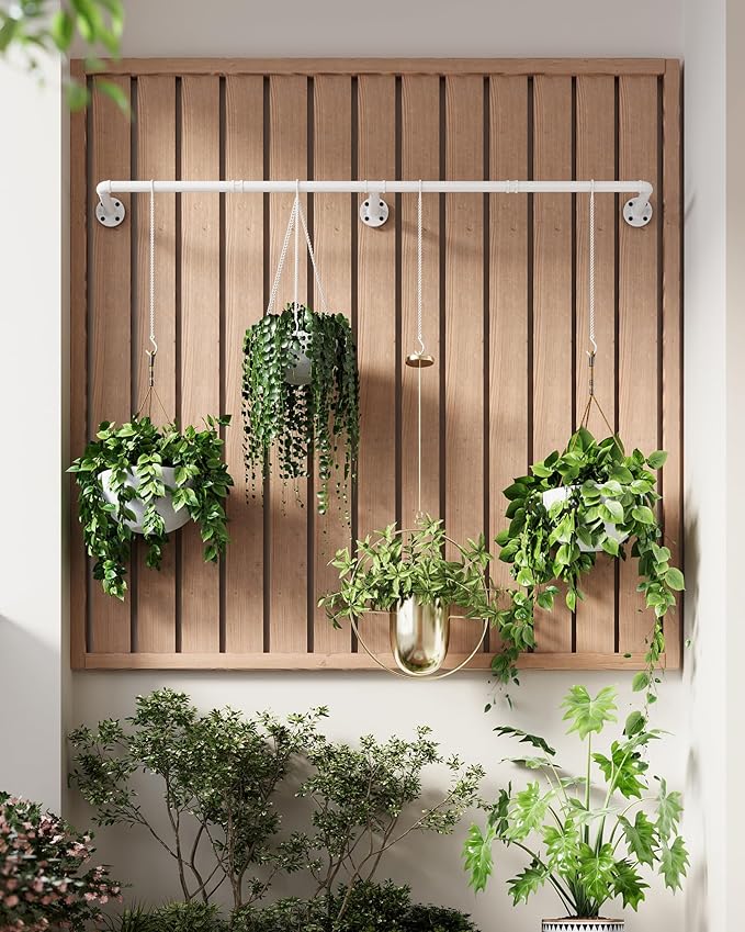 Plant Hanger Indoor, Hanging Planters for Indoor Plants with 6 Hanging Chains, Wall Plant Hanging Rod for Window Ceiling, 65 Inch, Metal/White…