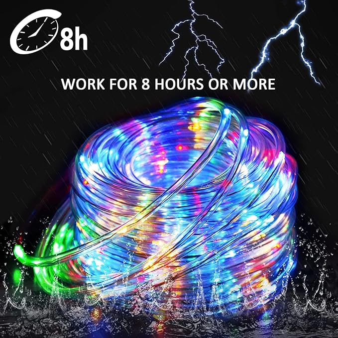Solar Rope Lights 39FT IP65 Waterproof Outdoor Lights LED Copper Fairy String Tube Lights for Party Garden Yard Home Wedding Christmas Halloween Holiday Tree Decoration Lighting(Multi Color)