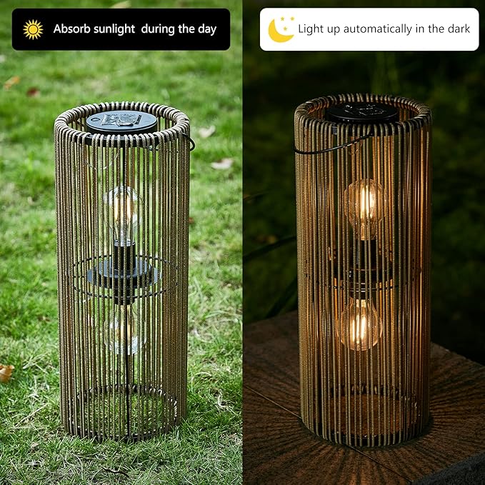 Solar Lanterns Outdoor Waterproof Hanging Rattan Weaving Solar Garden Lanterns Solar Powered with Handle,Decorative Retro Rattan Lights for Garden / Yard / Patio / Porch.