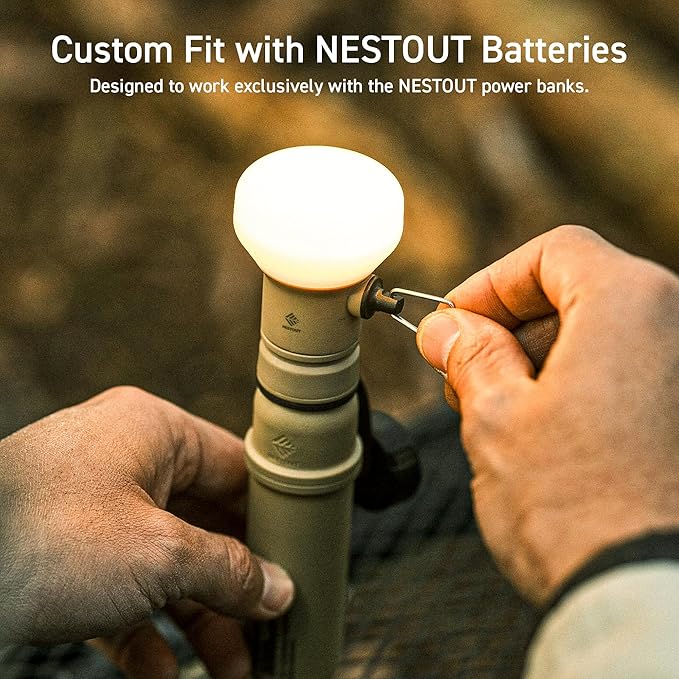 ELECOM NESTOUT Outdoor Camping LED Lantern w/ Mini Tripod, Dimmable USB Powered Soft LED Light, IP44 Water Dust Resistant, 10-350 Lumen, Portable Lamp for NESTOUT Power Bank, Beige (LAMP-1)