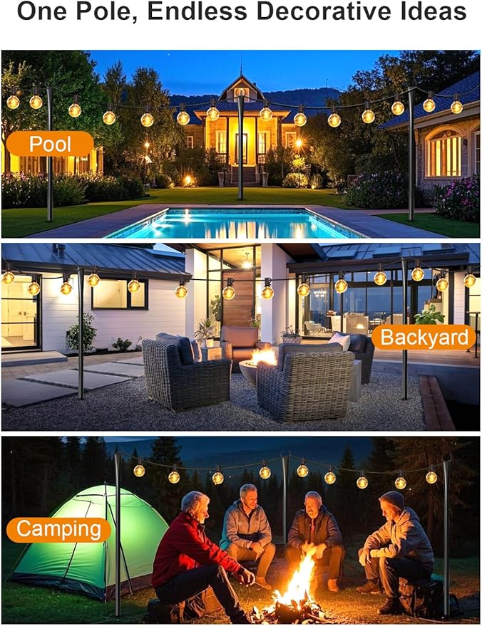 6 Pack String Light Poles for Outside, Thickened Metal Lights Hanger Pole Outdoor with Fork, Lighting Hanging Post Accessories for Patio Decor Garden Backyard Yard Front Porch Outside Decorations