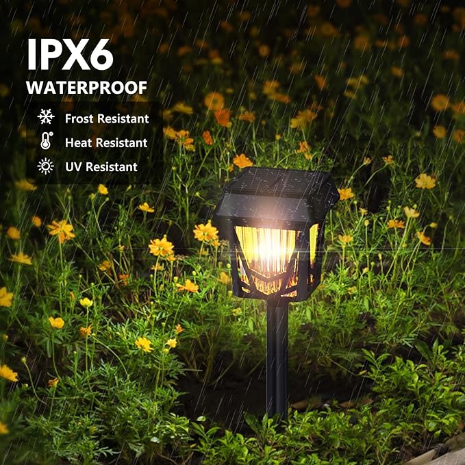 Raynic Solar Pathway Light, 6 Pack Pathway Lights Outdoor, USB-C Rechargable, Waterproof IPX6, 12H Long Lasting Solar Landscape Lights for Walkway Path Yard Lawn Decor, Warm White