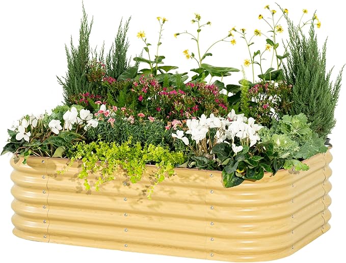 Vego garden Aluzinc Raised Garden Bed Kits, 17" Tall 6 in 1 Modular Metal Raised Planter Bed for Vegetables Flowers Patio Ground Planter Box, Sunlit Oak