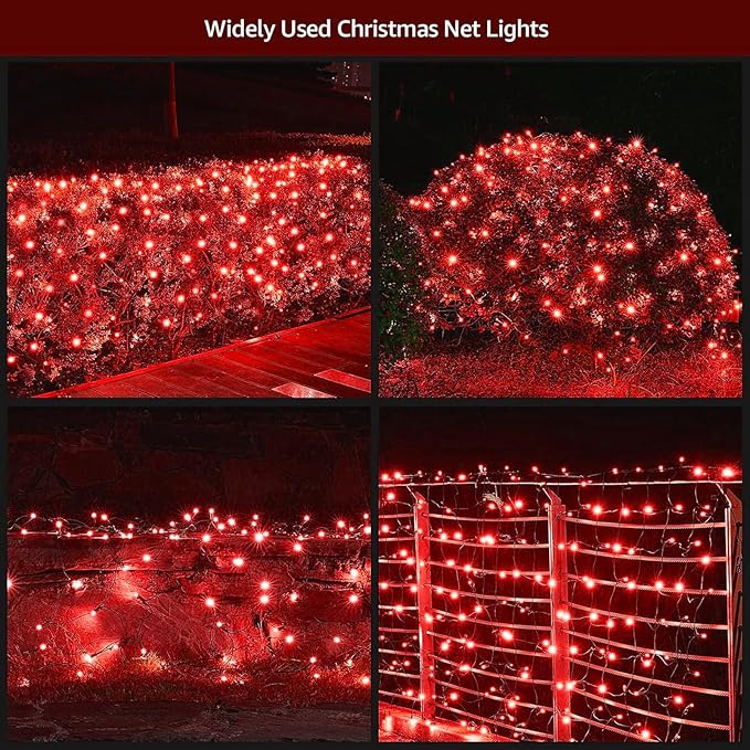 Led Christmas Net Lights Outdoor Christmas Decorations 120Led 6Ftx4Ft Connectable Waterptoof Mesh Net Lights for Trees Bushes Wedding Garden Outdoor Christmas Decorations (Red)