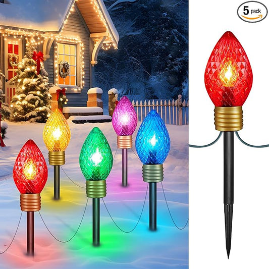 Strawberry Jumbo C9 Christmas Pathway Lights Outdoor - 8.5 Feet 5 LED Multicolor Light Bulb Decorations for Lawn Holiday Yard