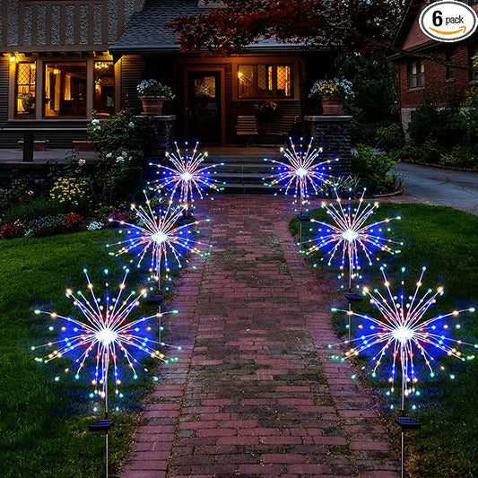 Solar Garden Firework Lights Outdoor Waterproof 6 Pack, 120 LED Sparklers, Colorful, for Patio, Backyard, Sidewalk, Christmas, Parties
