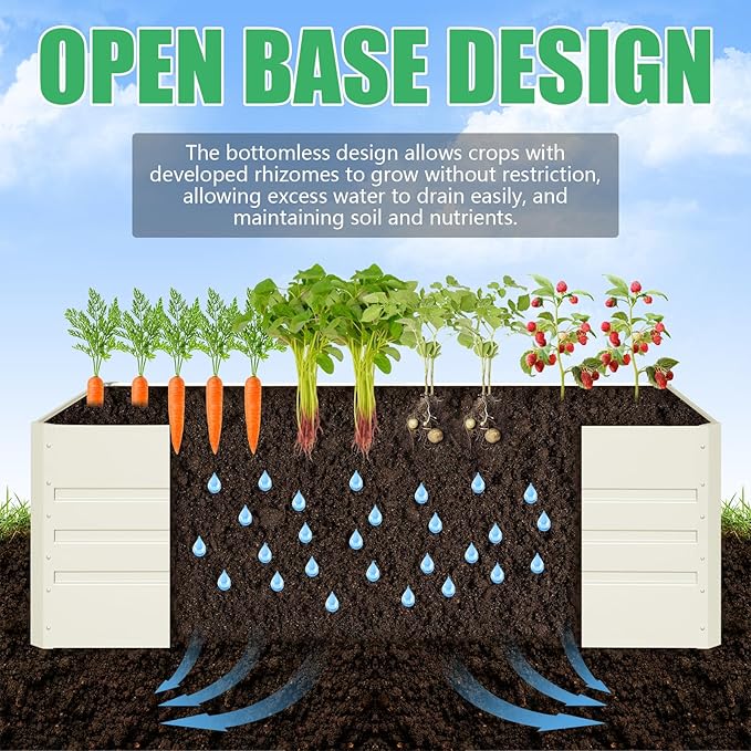 SnugNiture Galvanized Raised Garden Bed 8x4x2FT Outdoor Large Metal Planter Box Steel Kit for Planting Vegetables, Flowers, Beige White