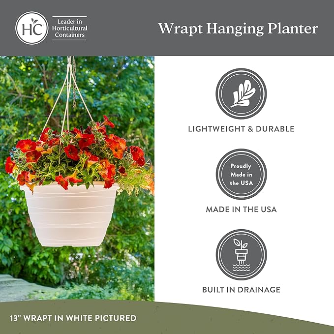 The HC Companies Wrapt Hanging Planters - Lightweight Plant Pot Hanger for Hanging Plants, Vegetables & Herbs - Outdoor & Indoor Hanging Basket for Plants (13" White, Pack of 2)