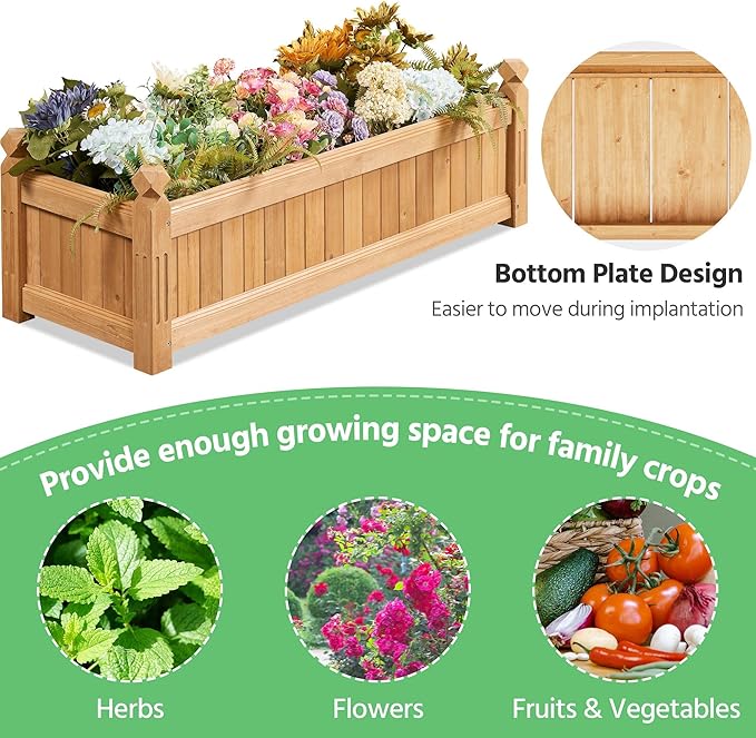 Yaheetech 43.5″ L × 16″ W × 14″ H Wooden Raised Garden Bed, Horticulture Rectangular Garden Planter Outdoor, Raised Planter Box for Patio/Yard/Greenhouse Vegetable/Flower/Herbs, Light Brown,2pcs