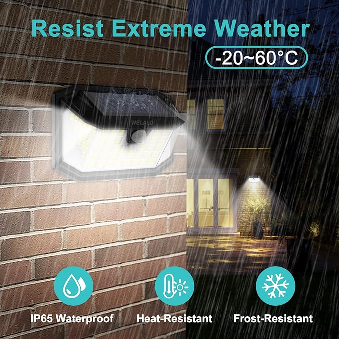 Solar Motion Sensor Lights Outdoor, [3 Modes/4 Pack/188 LED] 270° Wide Angle Lighting,Security Solar Powered Wall Lights, IP65 Waterproof Flood Lights for Fence Porch Yard Patio(Black)