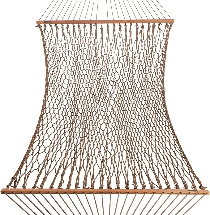 Hatteras Hammocks Deluxe Antique Brown DuraCord Rope Hammock – 13 ft. x 60 in., 2-Person, 450 lb Capacity, Cumaru Spreader Bar, Zinc-Plated Hardware – Handcrafted in The USA