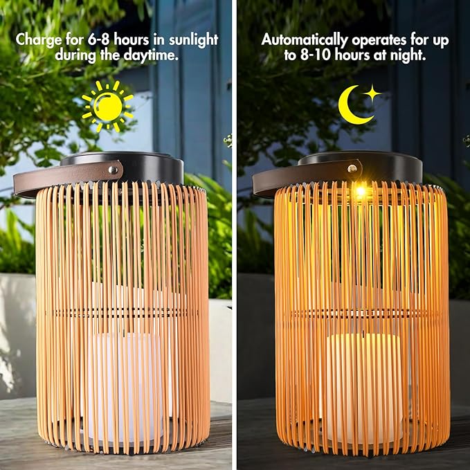 Solar Lanterns for Outdoor Waterproof, ZBLUXBZ Outdoor Table Lamp for Outside Hanging Solar Lights, LED Garden Cordless Lights Perfect for Patio and Pathway Lighting (11-inch Height, Yellow)