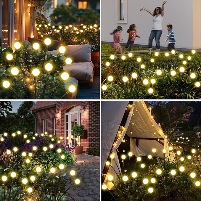 Solar Garden Lights Outdoor, 8 Pack Solar Firefly Lights, Starburst Swaying Lights, Waterproof Garden Decor for Yard Patio Pathway Lawn, Gardening Gifts for Women, White, 8pack6touYBD