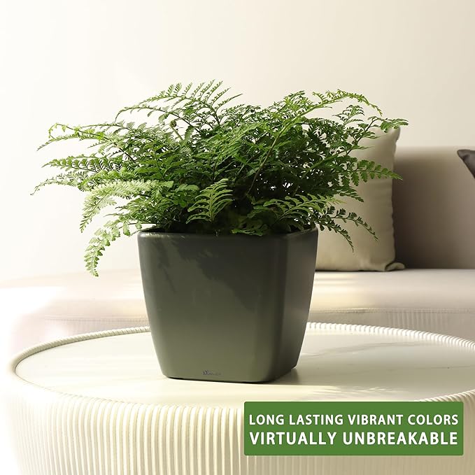 Dexceder 11x10 Self Watering Planter Indoor Outdoor, Inner Mat Design, Thickened Table Flower Plant Pot with Water Level Indicator (Slate Gray Matte)
