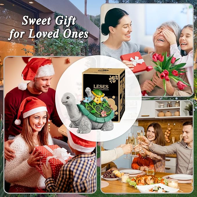 LESES Garden Statues, Turtle Solar Statue Garden Decor Clearance, Cute Turtle Figurines with Baby & 7 LED Solar Lights Lawn Decorations for Patio Yard Gifts for Mom Grandma Housewarming