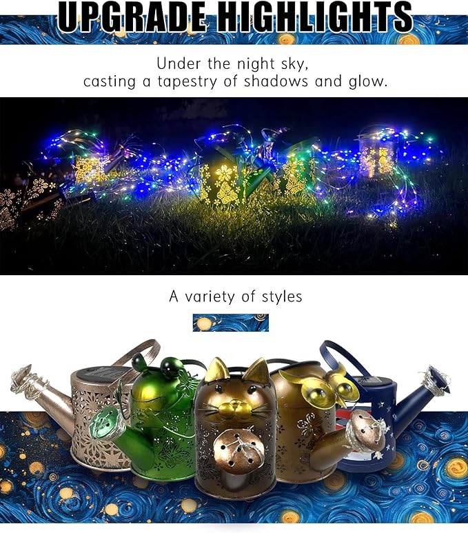 Solar Watering Can with Colorful Lighting, Waterproof Garden Decor, Birthday Gifts for Mom Grandma (Owl, 32 inch Shepherd Hook)