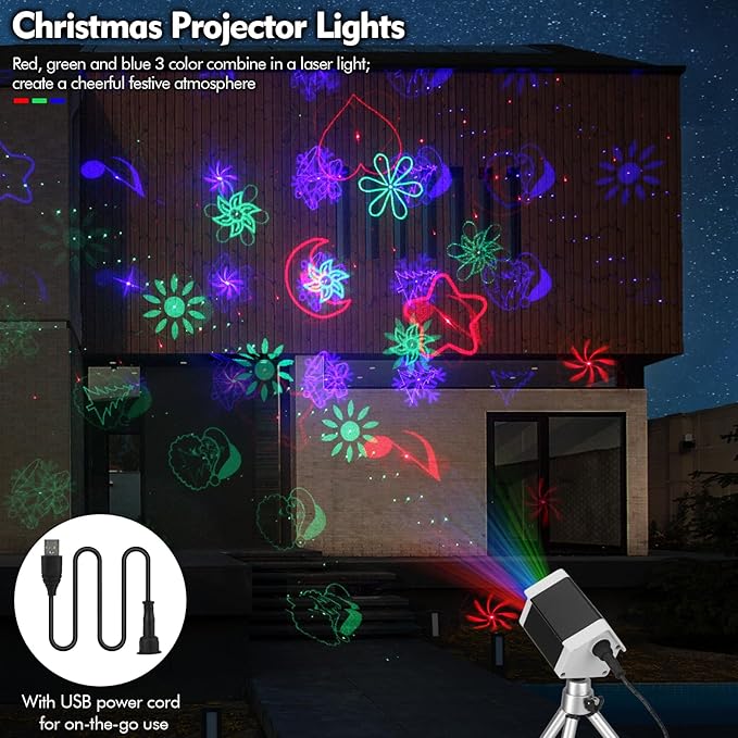 Christmas Laser Projector Lights, Outdoor Laser Projection 30 Patterns, Landscape Projector Spotlights for Indoor, Outdoor, Home, Garden