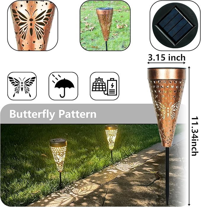 4-Pack Butterfly Outdoor Decor Solar Pathway Lights, Metal Landscape Lighting for Outside Use: Patio, Yard, Lawn, Backyard, Walkway, Driveway – Gifts for Women, Mother, Grandmother