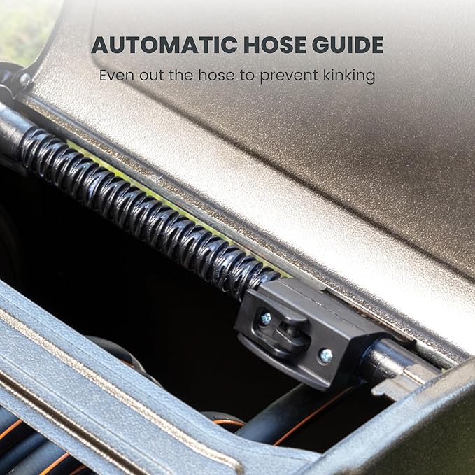 Giraffe Tools SW5-100ft Metal Hose Reel Box, 100 ft Rubber Hose Garden Hose Storage Heavy Duty Reel Hideaway, Crank Handle, 100ft 5/8" Hose, Green