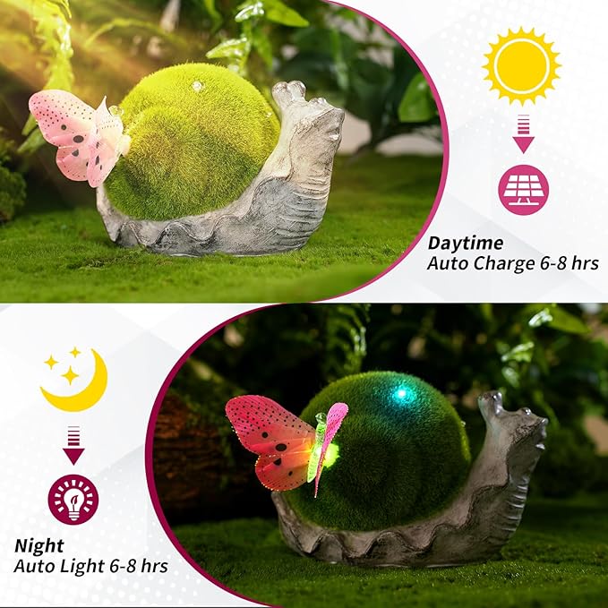 Solar Snail Garden Statue Lights for Outdoor Decor Flocking with LED Figurine Lighting Resin Slug Flocked Decorations for Patio Lawn Yard Home Housewarming Mom Wowen Gifts