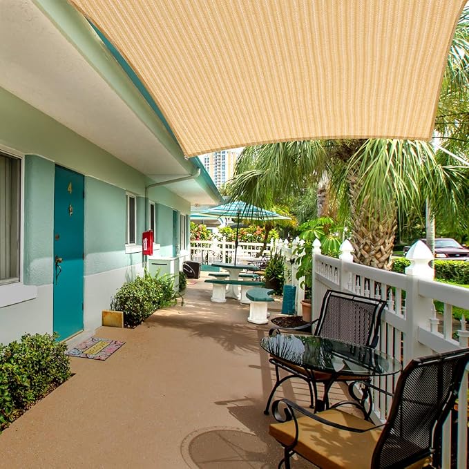 Eden's Decor Straight Flat-Edged Sun Shade Sail Rectangular 5' x 12' Beige UV-Blocking Outdoor Canopy Fabric Cloth Awning for Pergola Patio Garden Backyard Custom Size