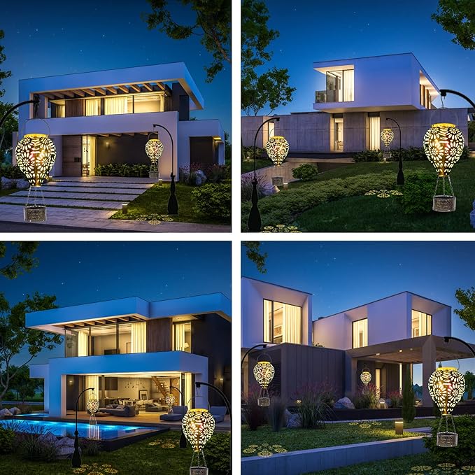 Solar Hot Air Balloon Lantern, Hanging Lanterns Outdoor Waterproof Decorative Metal LED Lantern Solar Lights for Trees Patio Garden Yard Porch Decor, Multi-Color