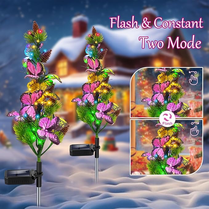 Solar Garden Lights Outdoor Waterproof Butterfly Stake Lights, 4 Pack Solar Lights Gifts for Mom Women Holiday Yard Front Porch Pathway Graveyard Cemetery Garden Patio Decor