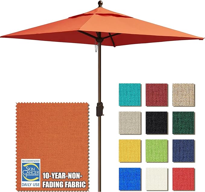 EliteShade USA 10-Year-Non-Fading 6x6Ft Square Market Umbrella Patio Outdoor Table Umbrella with Ventilation, Rust