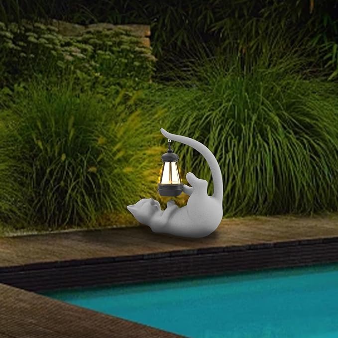 Solar Cat Garden Statue 15 Inch Porch Patio Decor for Outside Yard Decoration Outdoor Unique Housewarming Gardening Birthday Gifts for Cat Lovers Women Grandma