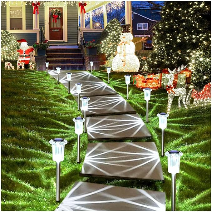 DenicMic Solar Lights Outdoor Pathway Lights 6000K LED Waterproof Acrylic Lamp Head Stainless Steel Stake for Yard Garden Landscape Path Walkway Driveway Patio Lawn (15Pack Cold White)