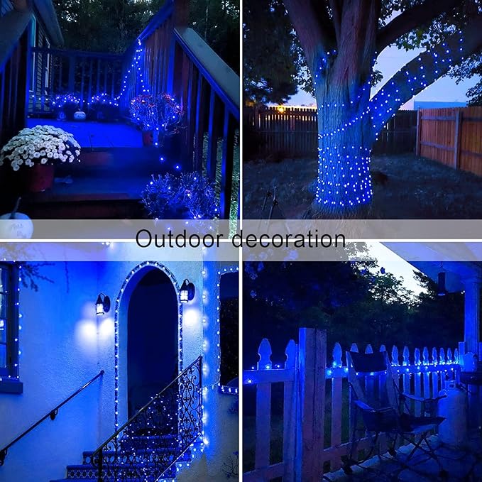 JMEXSUSS 2 Pack Blue Solar String Lights Outdoor Waterproof, Each 33ft 100 LED Solar Fairy Lights, 8 Modes Copper Wire Mini Christmas Light for Outside Patio Garden Tree Christmas Decorations