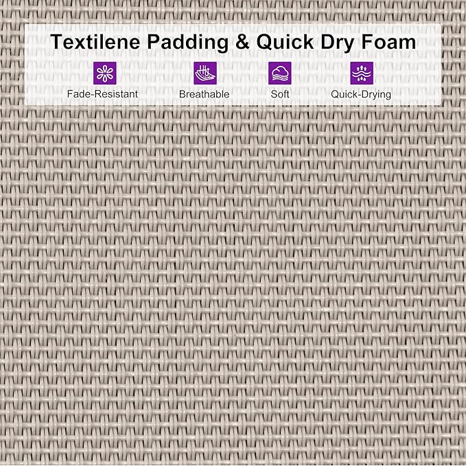 PURPLE LEAF Outdoor Chaise Lounge Staight Legs Adjustable Sunbathing Recliner with Side Table Khaki 2 Sets