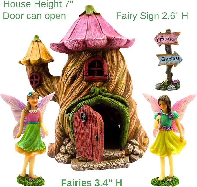 Fairy Garden Houses - Fairy House & Fairy Figures - Fairy Garden Ornaments & Fairies for Fairy Garden - Fairy Houses Kit - 4 Pieces