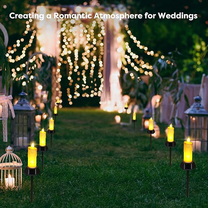 BlcTec Solar Candles Outdoor Waterproof, Flickering Candles with IP65 High Rating Waterproof, Suitable for Outdoor Lawn, Yard, Pathway, Wedding, Camping, Holiday Decorations, 2 PCS