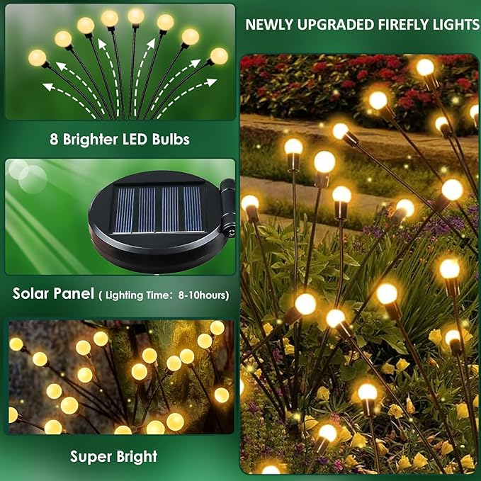 6-Pack Solar Garden Lights, 48 LED Solar Lights Outdoor for Garden Decor, Waterproof Firefly Light Outdoor (Sway by Wind), Swaying Light for Outside Yard Pathway Landscape Decorations (Warm White)