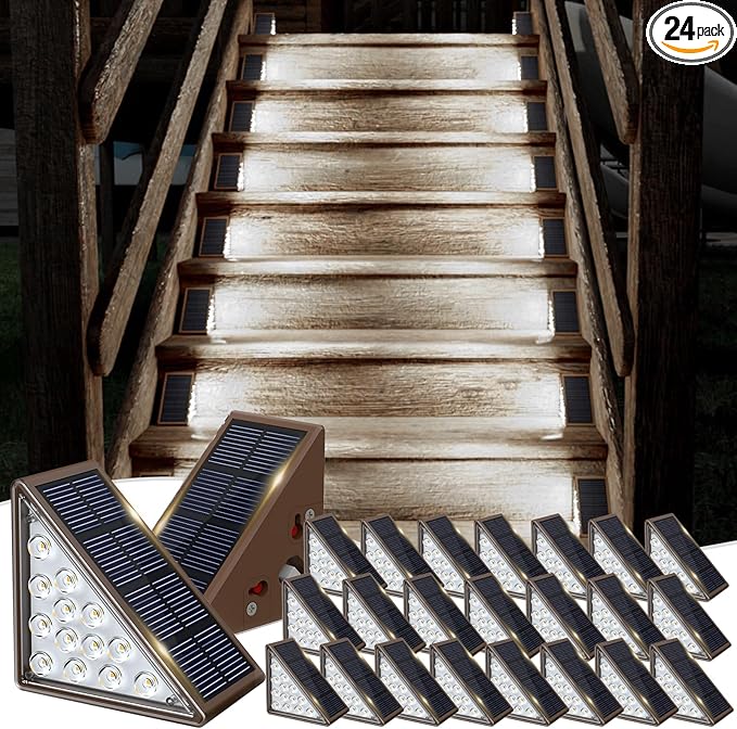 Solar Step Lights for Outside,24pack Solar Stair Lights Outdoor Waterproof IP67,Outdoor Deck Step Lights,Solar Outdoor Lights for Staircase,Patio,Front Step(Cool White)…