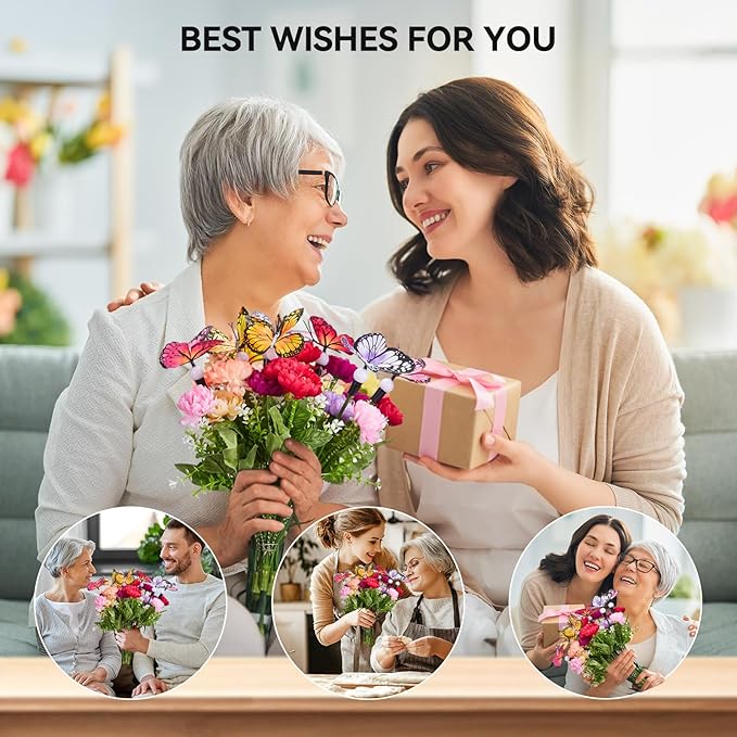 Solar Flowers Lights Outdoor Waterproof, 6 Pack 2 in 1 Solar Butterfly Bouquet for Garden Decor, LED Warm Lighting Garden Lights Outdoor for Pathway Yard Patio Decoration