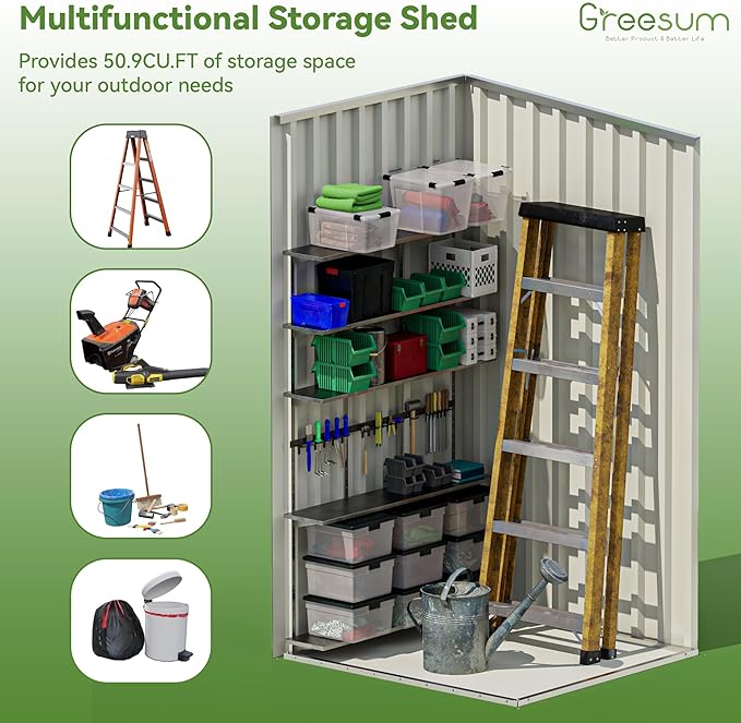 Greesum 3×3FT Outdoor Storage Shed, Metal Sheds with Sloping Roof and Lockable Single Door, Steel Tool Shed for Backyard, Bike, Patio, Garage, Lawn, Black